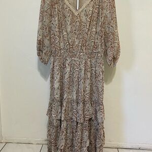 Jessica Simpson Brown Snake Print Long Sleeve Dress